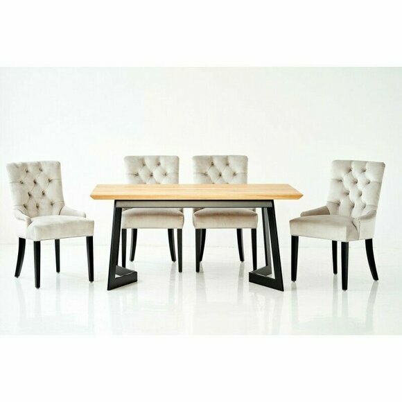 Tisch + 6x Chesterfield Stuhl Gruppe Stühle Garnitur Polster Lehn Holz Esszimmer