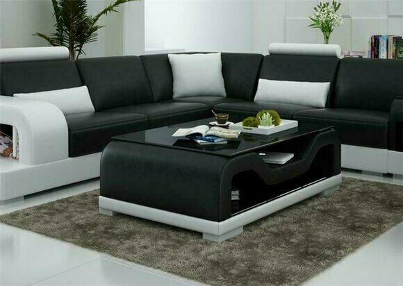 Schwarzer Couchtisch Glastisch Sofa Beistell Moderner Tisch Gepolsterte Tische