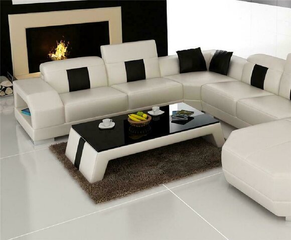 Design Glastisch Leder Couch Tisch Tische Glas Sofa Wohnzimmertische Beige Neu