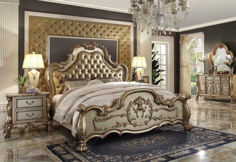Klassisches Bett Barock Rokoko Chesterfield Stil Doppel Leder Hotel Antik Betten