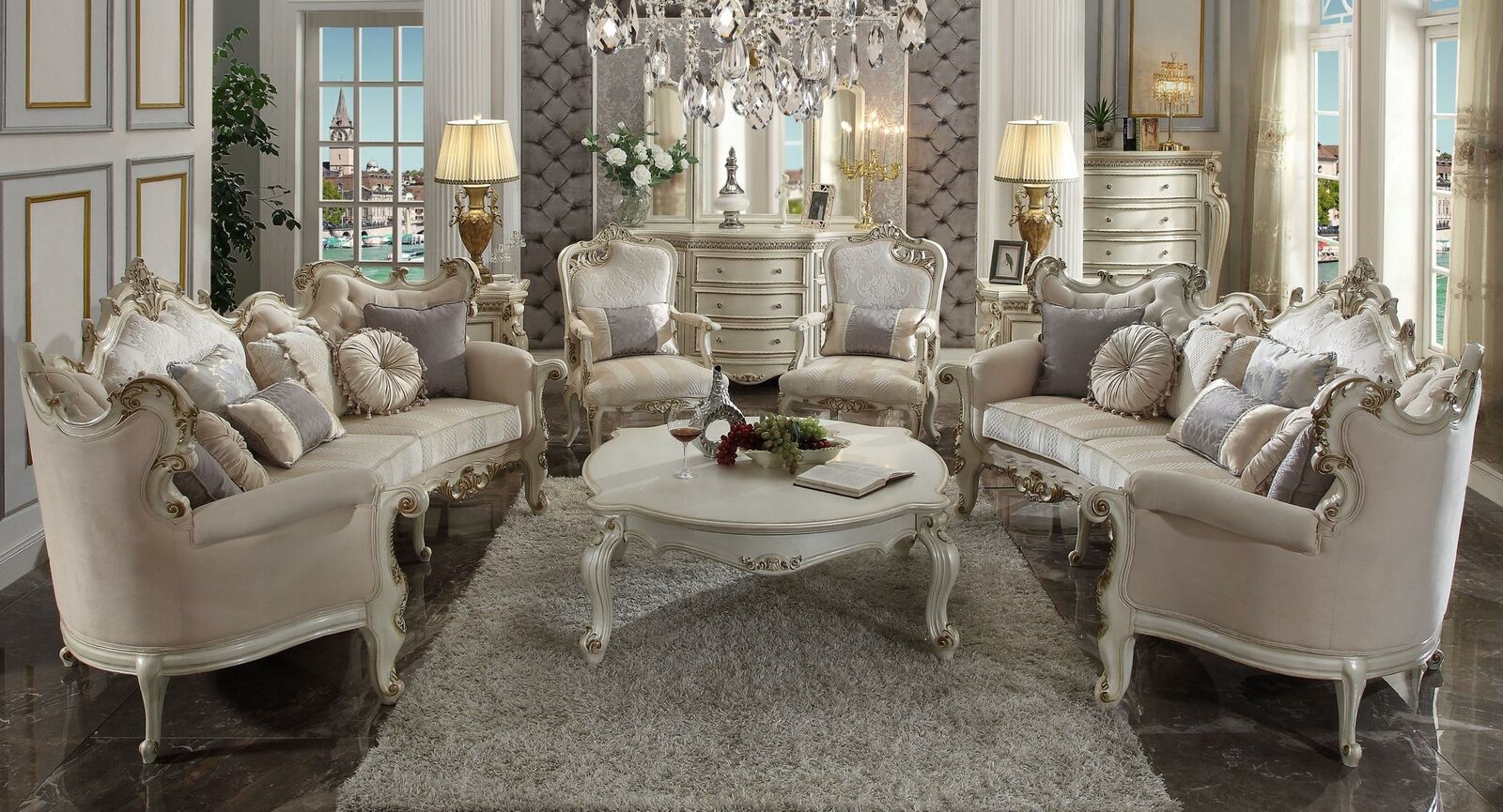 Halbrunde Viersitzer Wohnzimmer Couch Textil Barock Rokoko Luxus Sofa Sofas neu