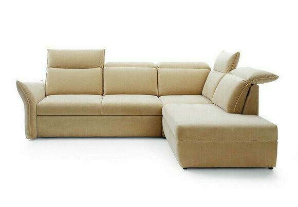 Ecksofa L-form Beige Eckcouch mit Schlaffunktion Garnitur Wohnlandschaft Leder