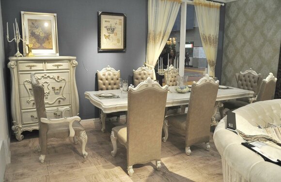 Esstisch + 8x Stühle Esszimmer Set Essgruppe Garnitur Tisch Stuhl Tische Barock