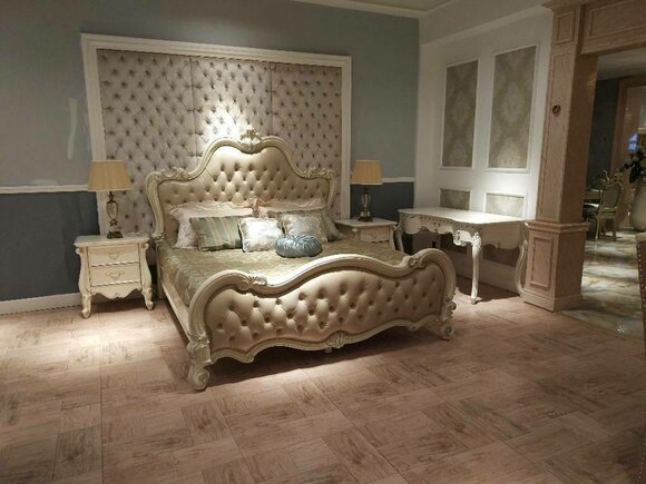 Luxus Chesterfield Betten Königliches Leder Bett Palast Hotel Doppelbett 180x200