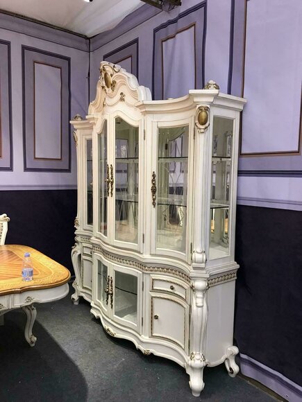 Vitrine Schrank Vitrinen Wohnzimmer Schau Schränke Design Barock Rokoko Holz neu