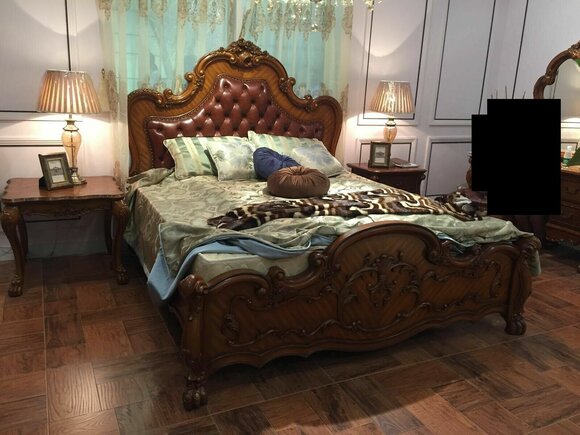 Klassisches Bett Barock Rokoko Chesterfield Stil Doppel Leder Hotel Betten Neu