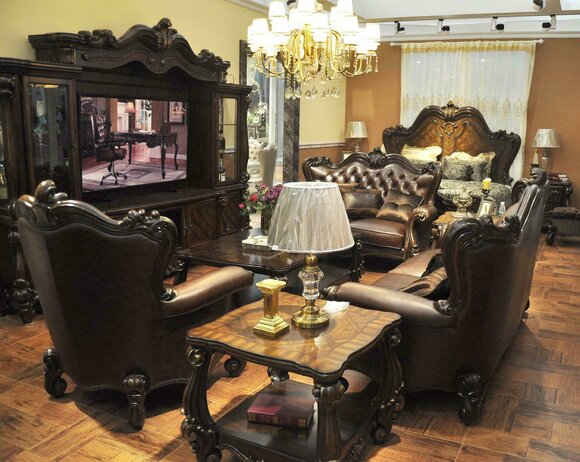 Sofagarnitur 321 Sitzer Sofa Couch Leder Garnitur Polster Set Holz Barock Rokoko