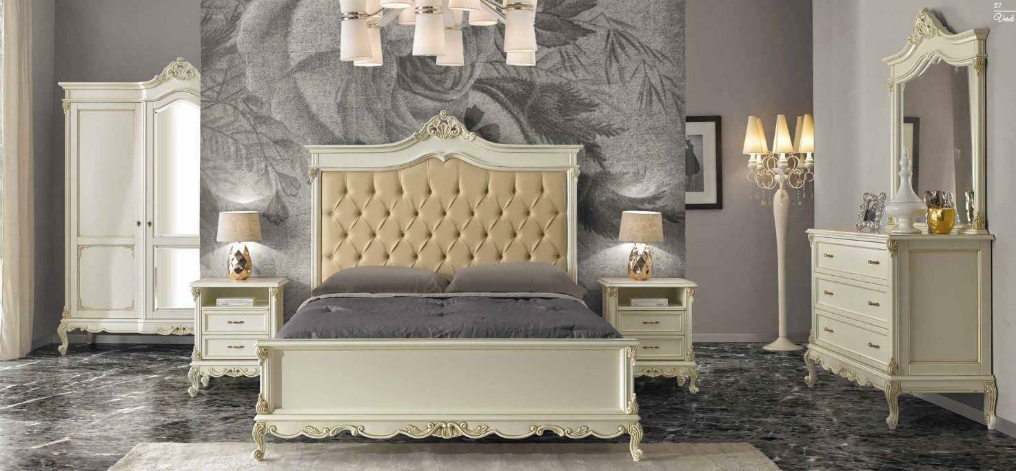 Italienische Barock Stil Möbel Schlafzimmer 5tlg. Set Bett Anrichte Nachttische