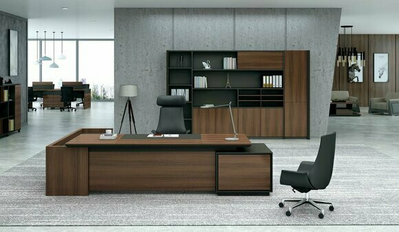 Ecktisch Schreibtisch + Schrank Regal Holz 2tlg. Set Büro Einrichtung Leder neu
