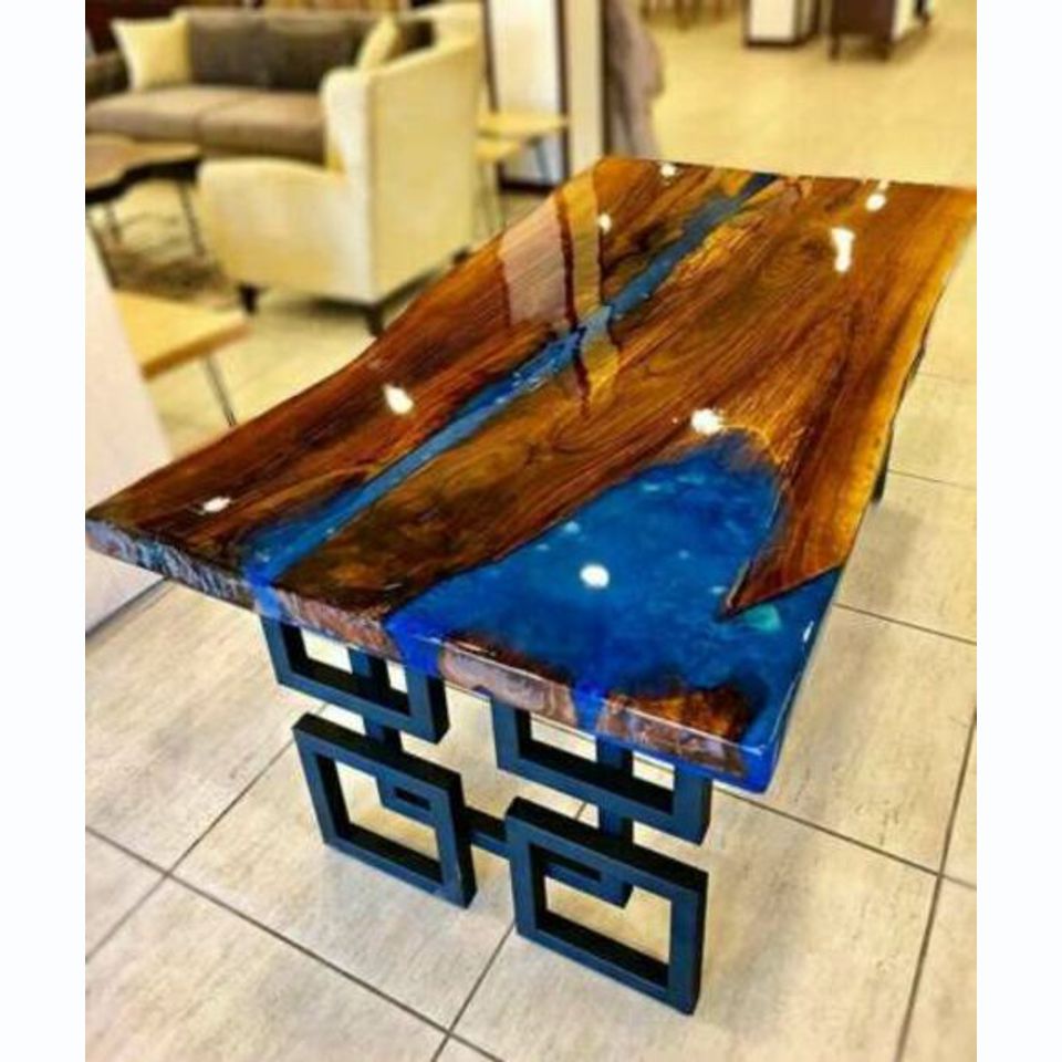 Couchtisch Blue River Table Echtes Holz Flusstisch 140x80 Tische Epoxidharz Neu