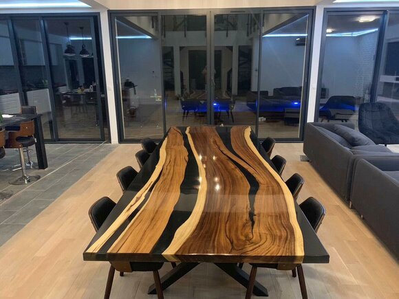 Konferenz Besprechnung River Table Echtes Holz Massiv Epoxidharz Tische 300x120