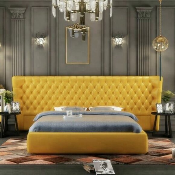 XXL Big Wand Paneel Bett Chesterfield Hotel Luxus Design Betten 200x200cm Neu