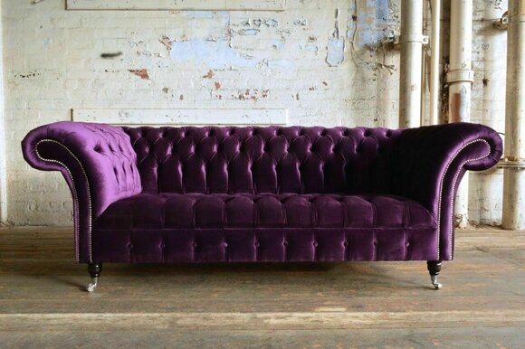 Chesterfield 3 Sitzer Sofa Couch Textil Leder Samt Garnitur Polster Sitz Lila