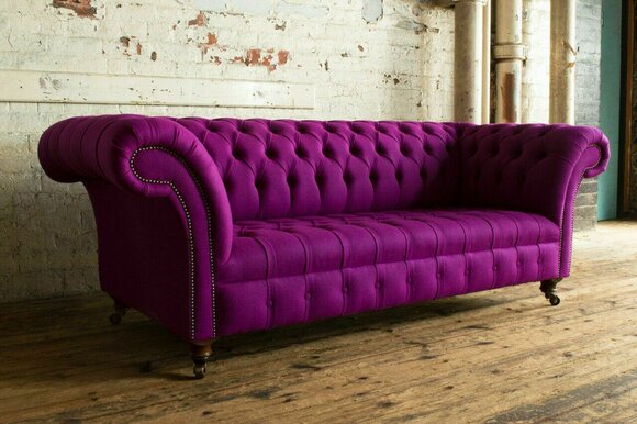 Chesterfield Samt Sofa 3 Sitzer Designer Lila Couchen Couch Stoff Polster Textil