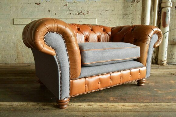 Sessel Polster Möbel Chesterfield Couch Textil Leder Stoff Sofa Einsitzer Braun