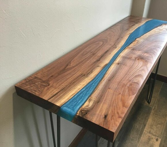 Konsolentisch Sideboard Echtes Holz Designer Tisch Epoxidharz Wasserfall Fluss