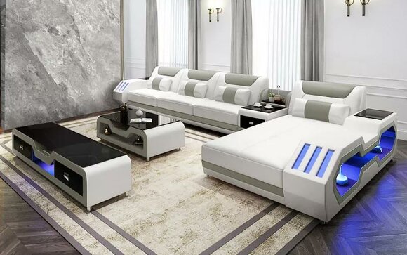 Lederpolster Design Ecksofa Eckcouch Couch Sofa L Form Wohnlandschaft Wohnzimmer