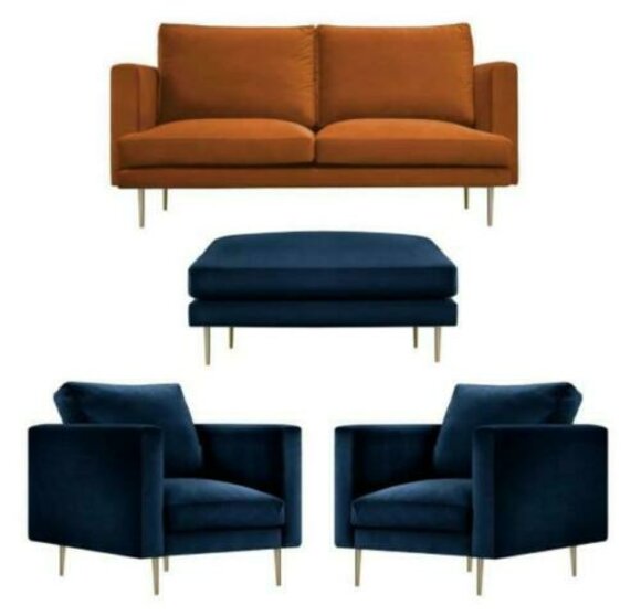 Sofagarnitur Orange Hocker Sessel Kreative Möbel Textil Stoff Wohnzimmer Gruppe