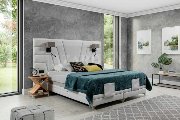 Bett Betten Doppelbett Schlafzimmer Leder Polster Textil Hotel + Lampen 200x200