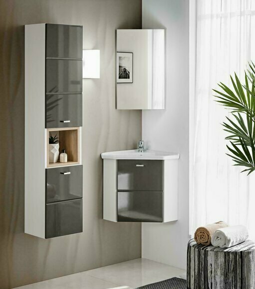 Waschplatz Badmöbel Badezimmer Eckwaschtisch Set Waschtisch Waschbecken 3-tlg.