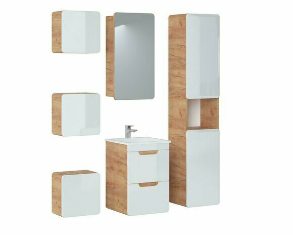 Design Badezimmer Möbel Gruppe Bad 6tlg. Set Garnitur Schrank Waschbecken Holz