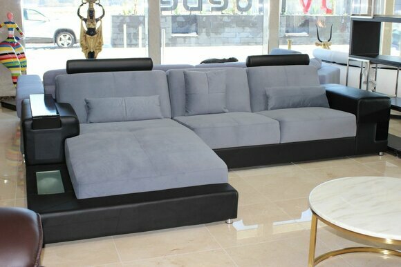 Designer Sofa Ecksofa Leder Textil Polster Garnitur Wohnlandschaft L Form Sofort