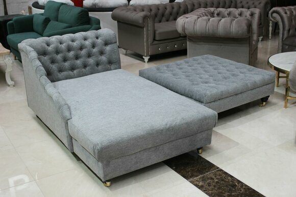 Chesterfield Chaiselounge Liege + Hocker Sofa Polster 2tlg Set Sofort lieferbar