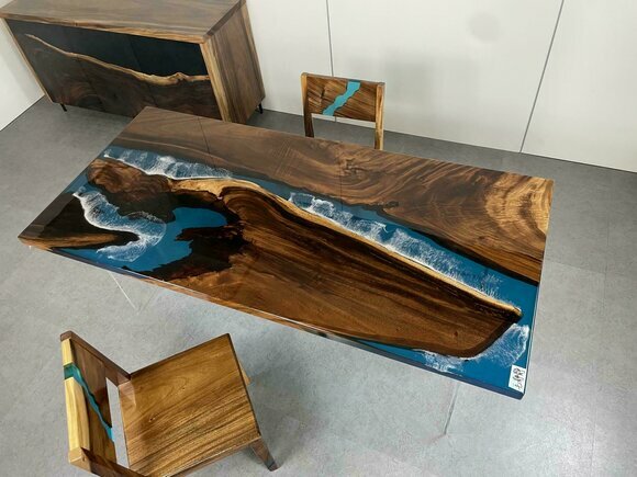 Esstisch River Tisch Holz Flusstisch 180x90 Massive Tische Epoxidharz Neu