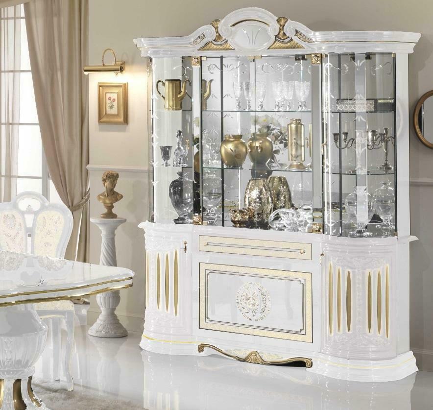 Vitrine Italienische Möbel Wohnzimmer Schrank Weiß Gold Glasvitrine Schränke Neu