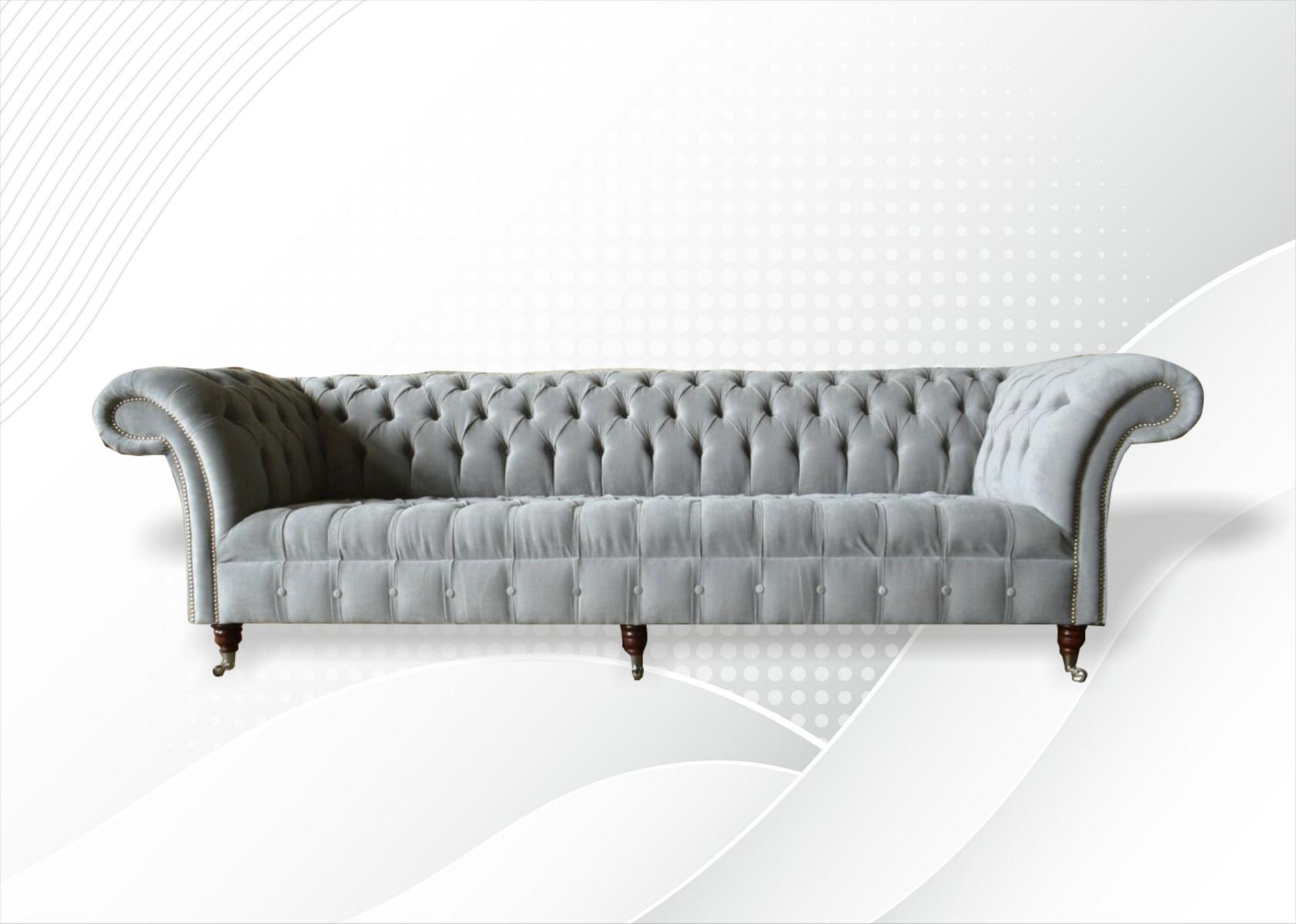 Graue Big Sofa Couch Chesterfield 265cm Polster Sofas 4 Sitzer Leder Textil