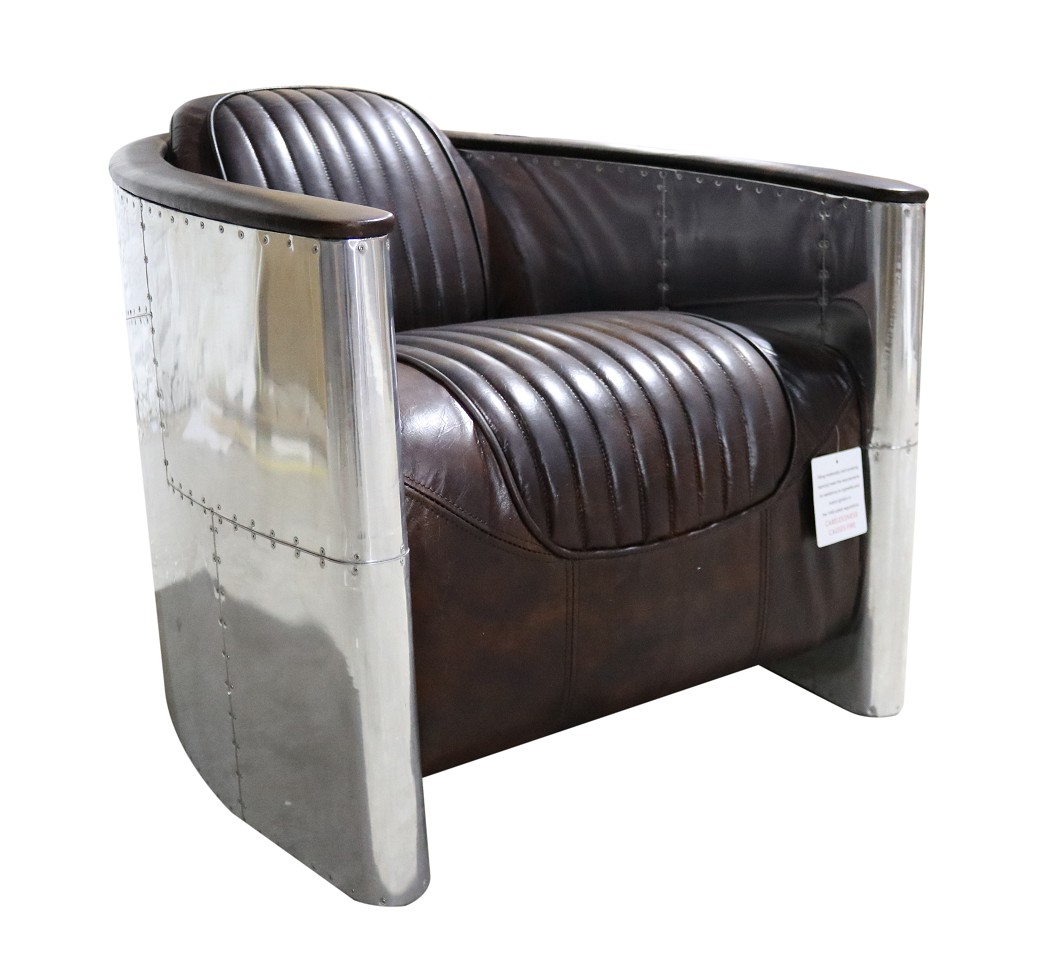 Sessel Design Echtleder Vintage Luxus Möbel Polster Aviator Flugzeug Aluminium