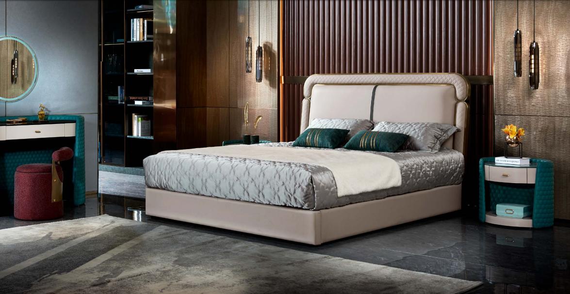 Bett 2x Nachttisch Beige Schlafzimmer Modern Design Möbel Holz Luxus Betten Neu