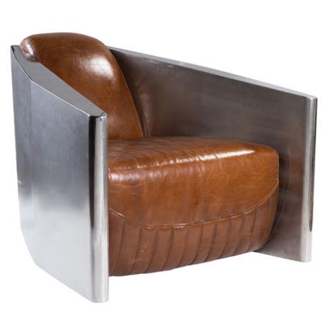 Vintage Ledersessel Braun Echtleder Retro Sessel Design Clubsessel Aluminium neu