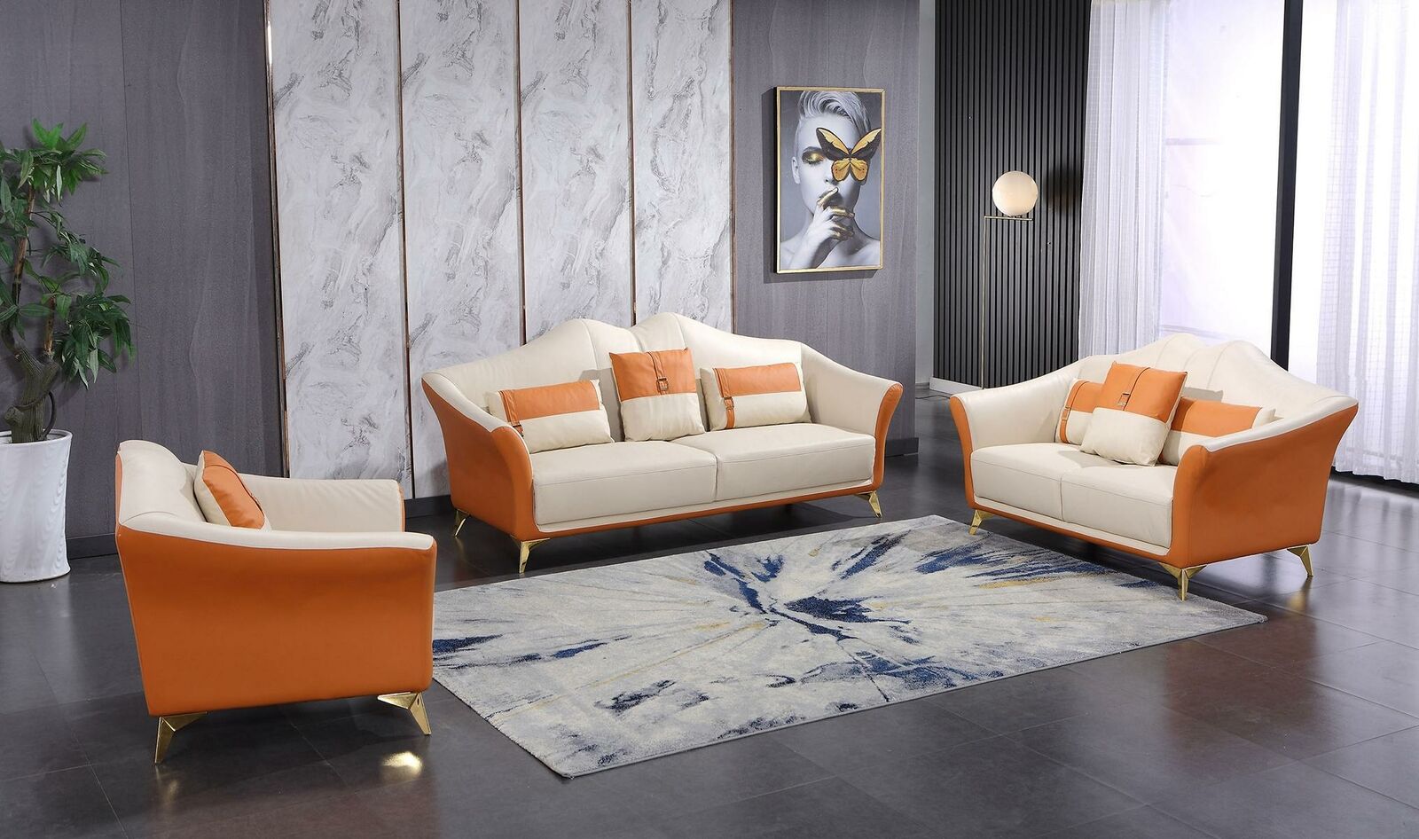 Ledersofa Sofagarnitur Komplette Garnitur Wohnzimmer Möbel Set Polster Couchen