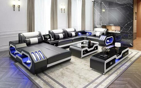 Ecksofa UForm Couchtisch Sideboard Ledersofa Wohnlandschaft Designer Sofa Set