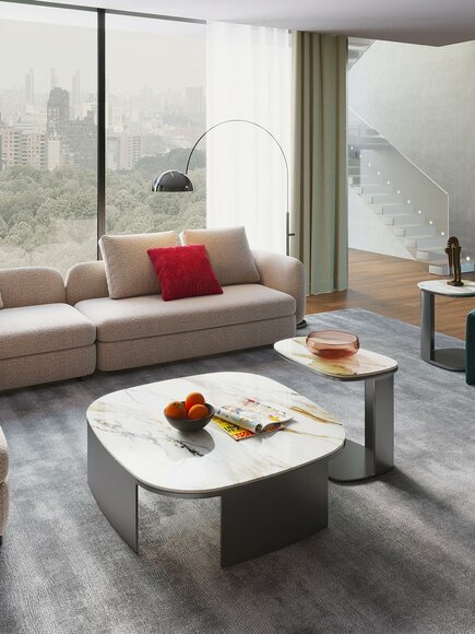 Couchtisch Tisch Leder Stein Sofa Beistell Luxus Tische Grau Wohnzimmer xxl neu