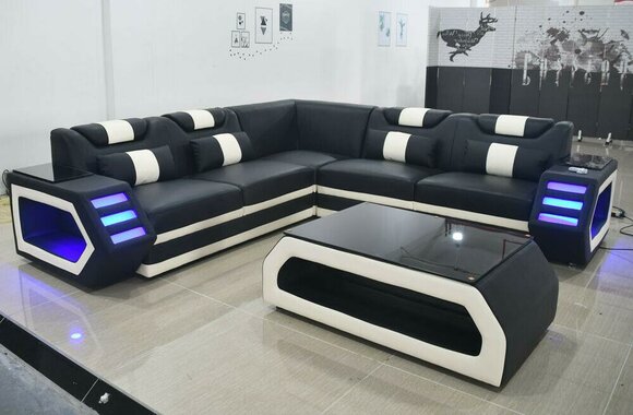 design ecksofa + tisch couch polster eckgarnitur ledersofa sitzecke sofa neu