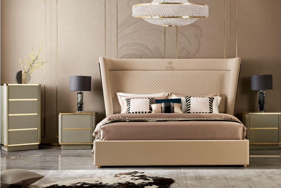 Designer Schlafzimmer Bett 2x Nachttische Kommode 4tlg. Set Neu 180x200cm neu