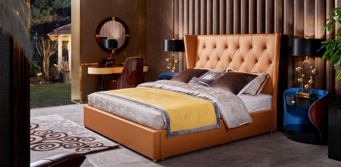 Bett Schlafzimmer Möbel 6tlg. Leder Komplett Set Design Luxus Betten Nachttisch