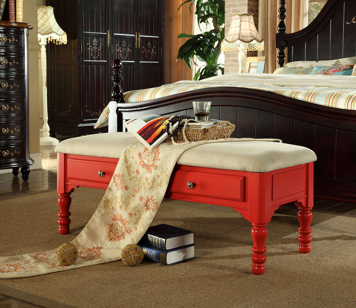 Sitz Polster Bank Polster Hocker Bank Textil Holz Stil Designer Fußhocker Neu