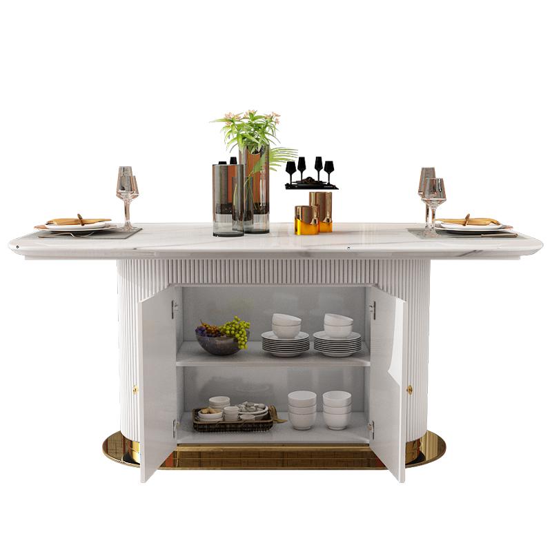 Luxus Esstisch Edelstahl Holz Imitation Stein Tisch Esszimmer 180x100cm Oval Neu