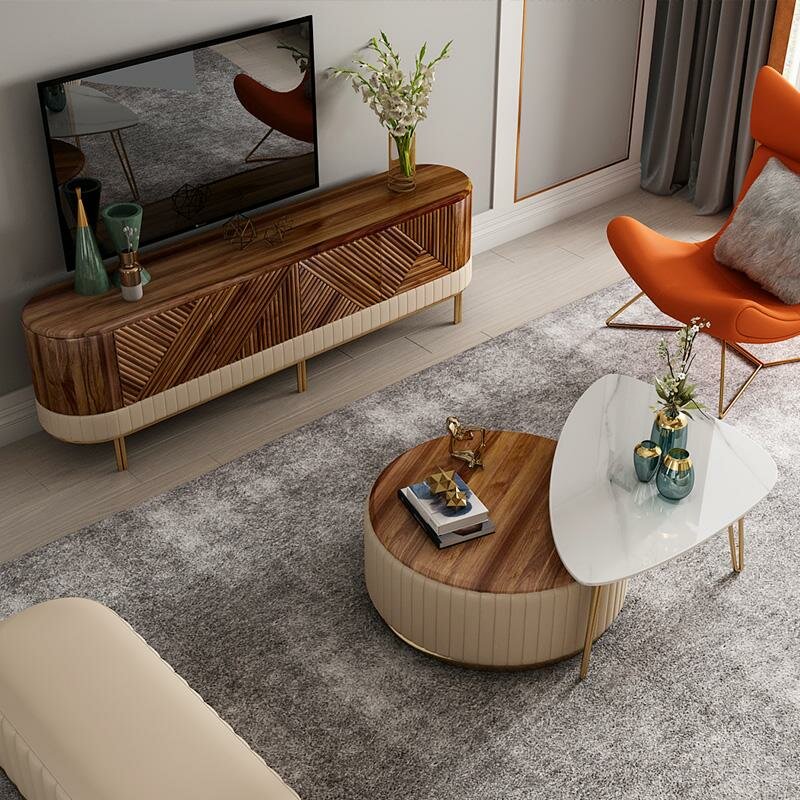 Design rtv Tisch Side Board Klassisch Low Tische Kunstleder Metall Wohnzimmer