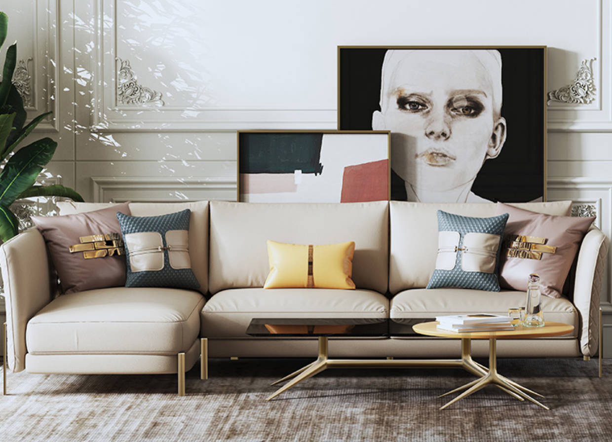 Designer Sofa Couch Ecksofa mit Hocker Polster Garnitur Wohnlandschaft