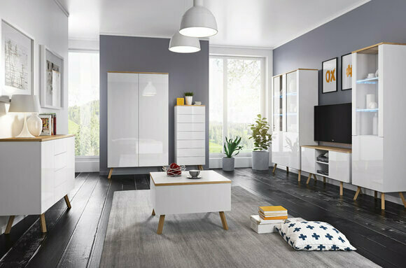 Hochglanz Wohnwand Schrankwand Wohnzimmer Schrank Vitrine Sideboard Wohnwände