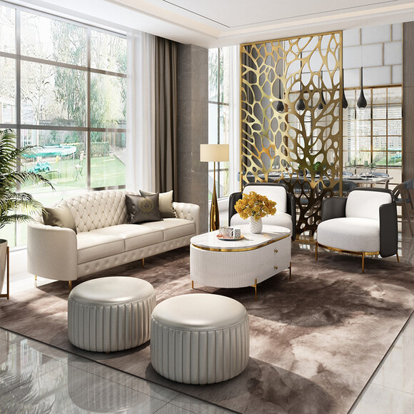 Design Sofagarnitur Couch Couchtisch Sofa 6tlg Wohnzimmer Set Hocker Luxus Möbel