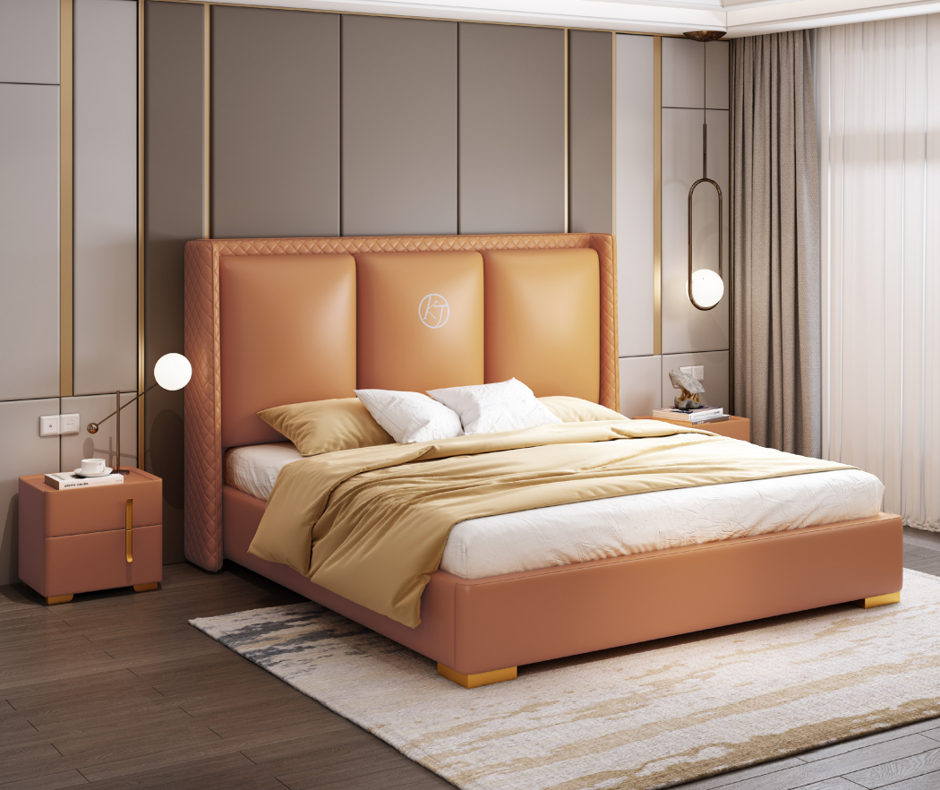 Bett Orange Schlafzimmer Design Möbel Moderne Luxus Betten Bettgestell Samt