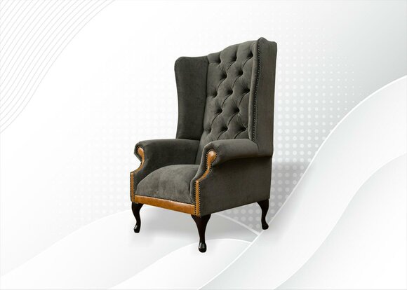 Chesterfield Sessel Grau Neu Wohnzimmer Modern Textil Stoff Ohrensessel