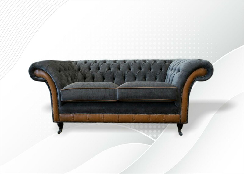 Chesterfield 2 Sitzer Textil Grau Stoff Wohnzimmer Sofa Luxus Möbel Modern