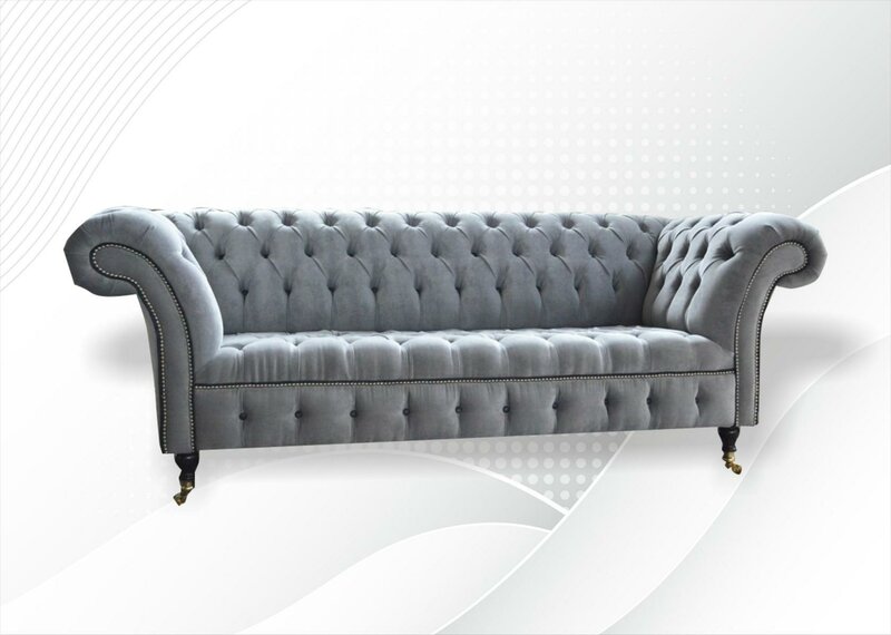 Chesterfield 3 Sitzer Hellgrau Neu Wohnzimmer Modern Design Sofa Graue