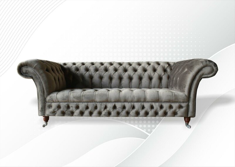 Chesterfield 3 Sitzer Textil Sofa Grau Modern Design Couchen Sofas xxl